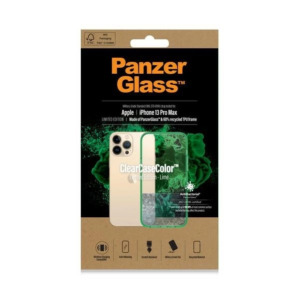 PanzerGlass ClearCase Antibacterial Military Grade Certified Case for iPhone 13 Pro Max - Transparent Greeneng