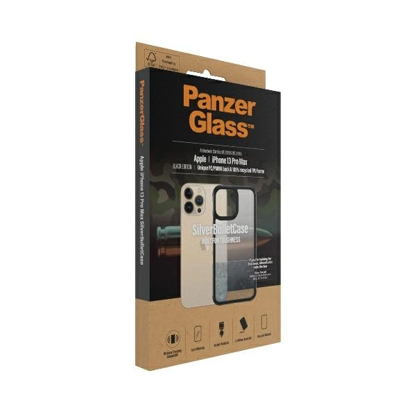 PanzerGlass ClearCase antibacterial Military Grade certified case for iPhone 13 Pro Max - transparent and blackeng