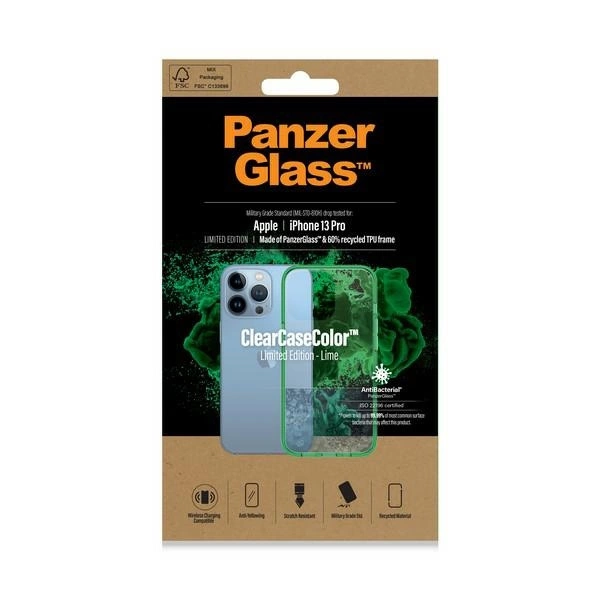 PanzerGlass ClearCase Antibacterial Military Grade Certified Case for iPhone 13 Pro - Transparent Greeneng