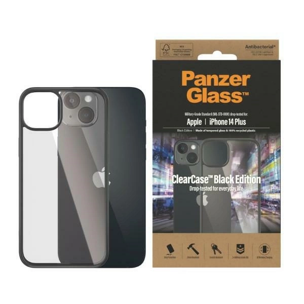 PanzerGlass ClearCase antibacterial case for iPhone 14 Plus / 15 Plus - transparent and blackeng