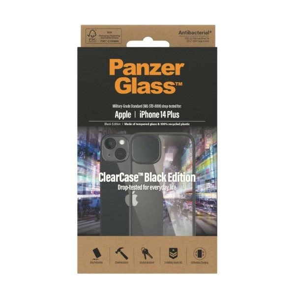 PanzerGlass ClearCase antibacterial case for iPhone 14 Plus / 15 Plus - transparent and blackeng