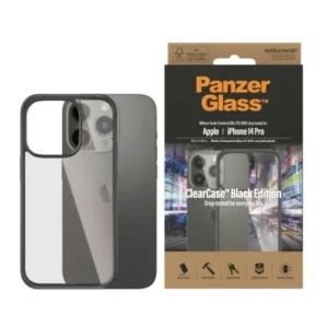 PanzerGlass ClearCase antibacterial case for iPhone 14 Pro - transparent and blackeng