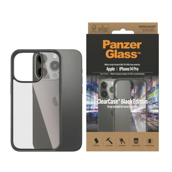 PanzerGlass ClearCase antibacterial case for iPhone 14 Pro - transparent and blackeng