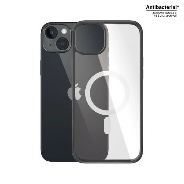 PanzerGlass ClearCase case with MagSafe antibacterial for iPhone 14 Plus / 15 Plus - transparent and blackeng
