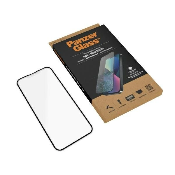 PanzerGlass E2E Microfracture Antibacterial Glass with Glare Filter for iPhone 13 / 13 Pro - with Black Frameeng