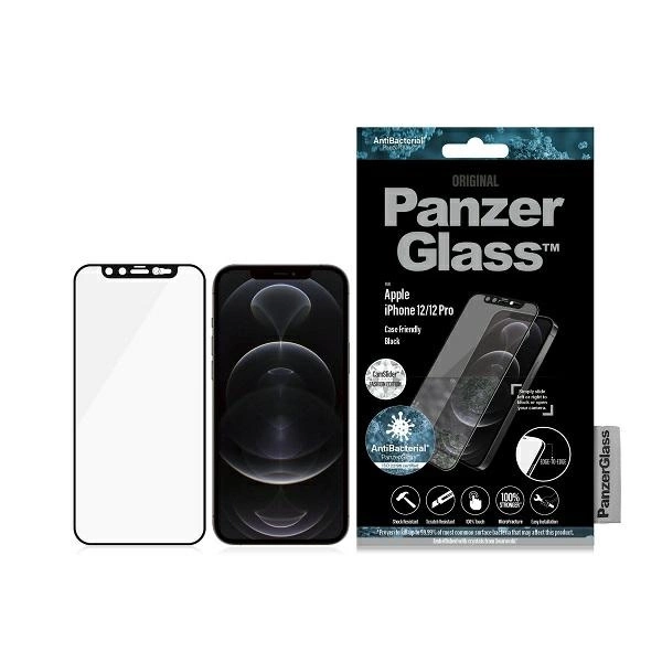 PanzerGlass E2E Microfracture Antibacterial Glass with Swarovsky Crystal Camera Cover for iPhone 12/12 Pro - With Black Frameeng