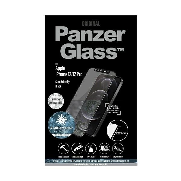 PanzerGlass E2E Microfracture Antibacterial Glass with Swarovsky Crystal Camera Cover for iPhone 12/12 Pro - With Black Frameeng