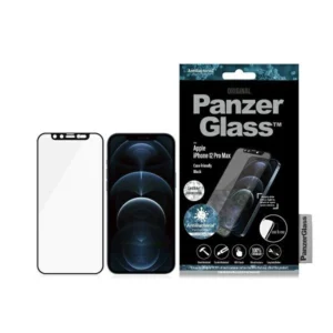 PanzerGlass E2E Microfracture Antibacterial Glass with Camera Cover with Swarovsky Crystal for iPhone 12 Pro Max - with Black Frameeng