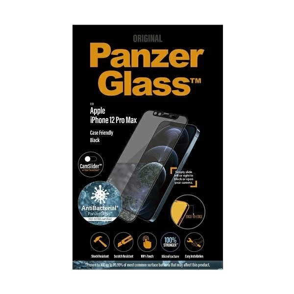 PanzerGlass E2E Microfracture antibacterial glass with camera cover for iPhone 12 Pro Max - with black frameeng