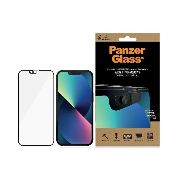 PanzerGlass E2E Microfracture Antibacterial Glass with Camera Protector for iPhone 13 / 13 Pro - with Black Frameeng