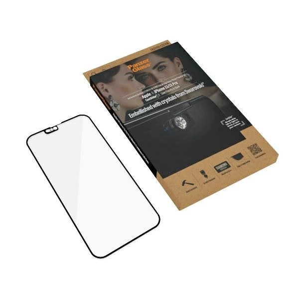 PanzerGlass E2E Microfracture Antibacterial Glass with Swarovsky Crystal Camera Cover for iPhone 13/13 Pro - With Black Frameeng