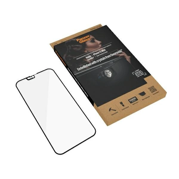 PanzerGlass E2E Microfracture antibacterial glass with camera cover with Swarovsky crystal for iPhone 13 mini - with black frameeng