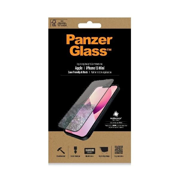 PanzerGlass E2E Microfracture antibacterial glass for iPhone 13 mini - with black frameeng