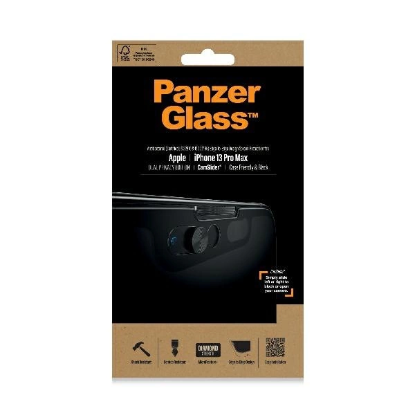 PanzerGlass E2E Microfracture Antibacterial Privacy Glass with Camera Protector for iPhone 13 Pro Max - With Black Frameeng