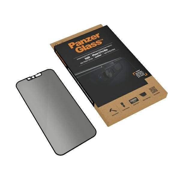 PanzerGlass E2E Microfracture Antibacterial Privacy Glass with Camera Protector for iPhone 13 Pro Max - With Black Frameeng