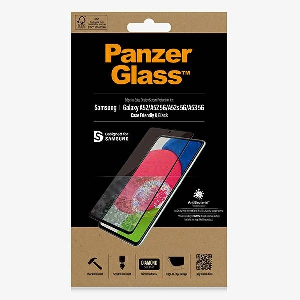 167655_2 PanzerGlass E2E Microfracture antibacterial glass for Samsung Galaxy A52 / A52 5G / A53 5G - with black frameeng