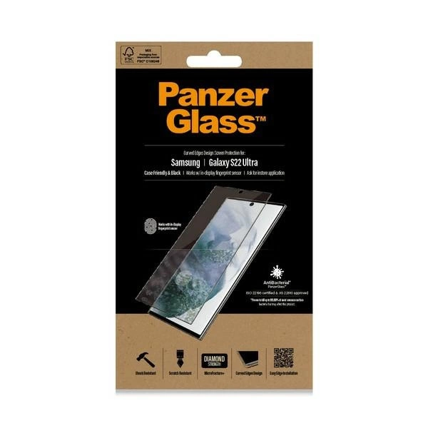 PanzerGlass E2E Microfracture antibacterial glass for Samsung Galaxy S22 Ultra - with black frameeng