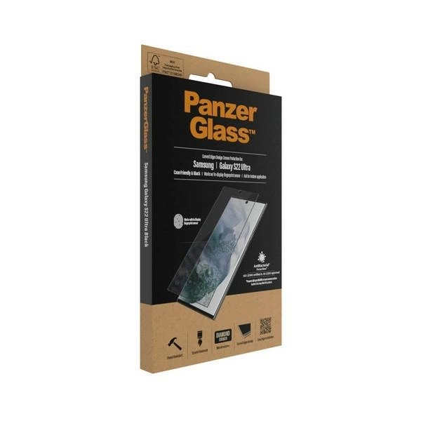 PanzerGlass E2E Microfracture antibacterial glass for Samsung Galaxy S22 Ultra - with black frameeng