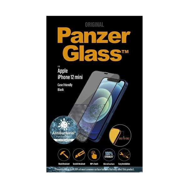 167694_3 PanzerGlass E2E Super+ Microfracture antibacterial tempered glass for iPhone 12 mini - with black frameeng
