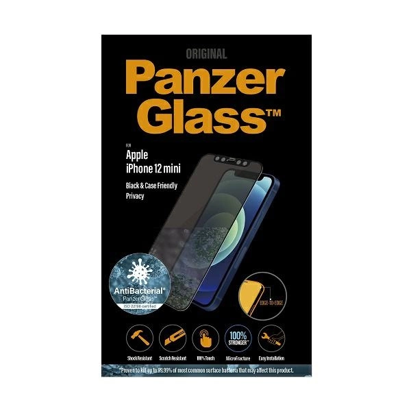 PanzerGlass E2E Super+ Microfracture antibacterial tempered glass for iPhone 12 mini - with black frameeng