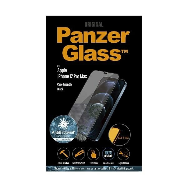 167696_3 PanzerGlass E2E Super+ Microfracture antibacterial tempered glass for iPhone 12 Pro Max - with black frameeng