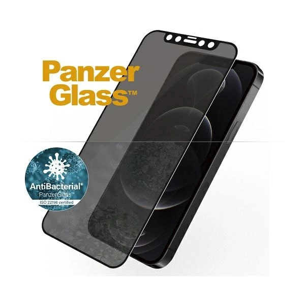 PanzerGlass E2E Super+ Microfracture antibacterial privacy tempered glass for iPhone 12 / 12 Pro - with black frameeng