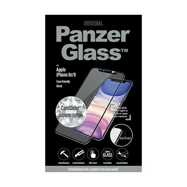 PanzerGlass E2E Super+ tempered glass with camera cover with Swarovsky crystal for iPhone XR / 11 - with black frameeng