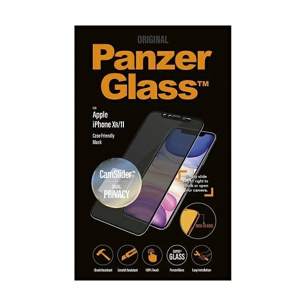 PanzerGlass E2E Super+ privacy tempered glass with camera cover for iPhone XR / 11 - with black frameeng