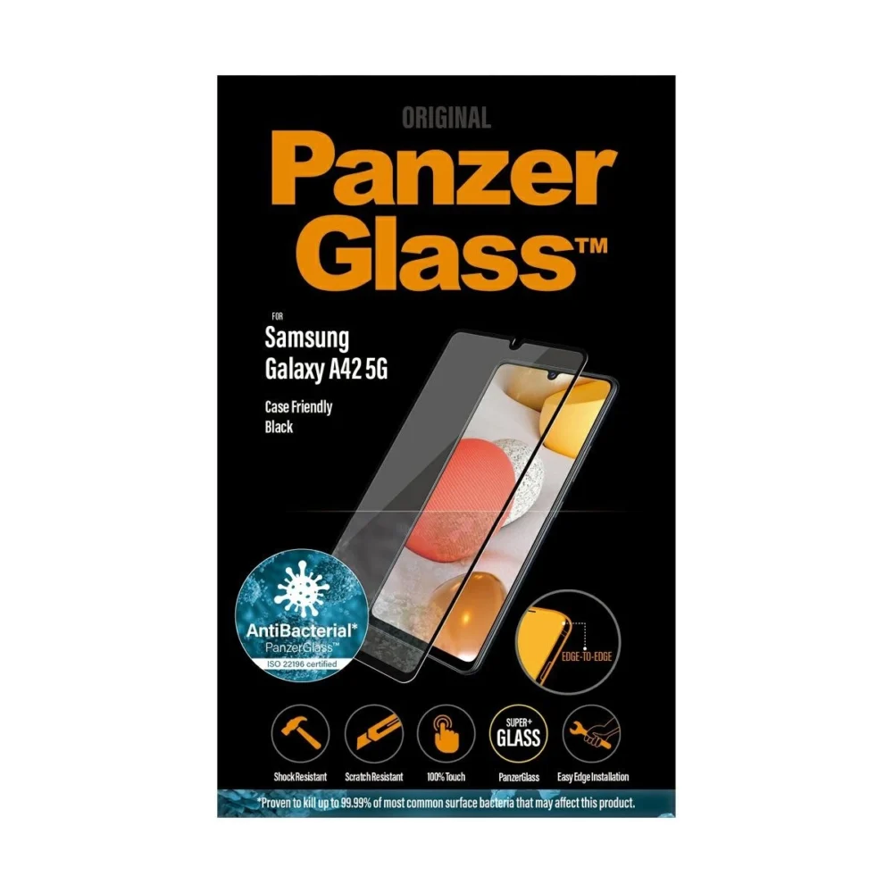 167714_3 PanzerGlass E2E Super+ antibacterial tempered glass for Samsung Galaxy A42 5G - with black frameeng
