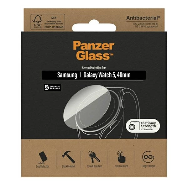 Antibacterial PanzerGlass Screen Protector for Samsung Galaxy Watch Classic 5 40 mmeng