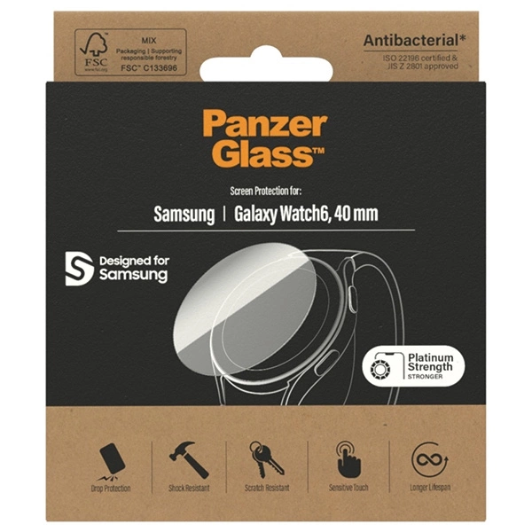 Antibacterial PanzerGlass Screen Protector for Samsung Galaxy Watch 6 40 mmeng