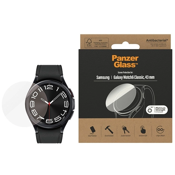 PanzerGlass Screen Protector antibacterial glass for Samsung Galaxy Watch 6 Classic 43 mmeng