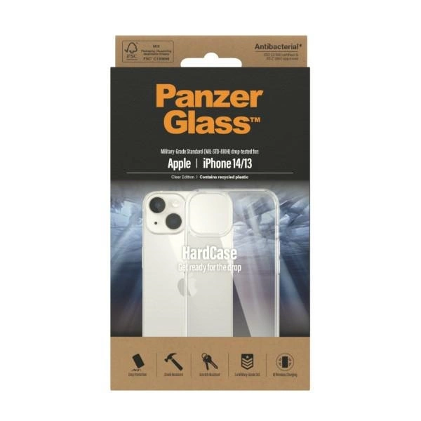 PanzerGlass HardCase antibacterial Military Grade certified case for iPhone 14 / 15 / 13 - transparenteng