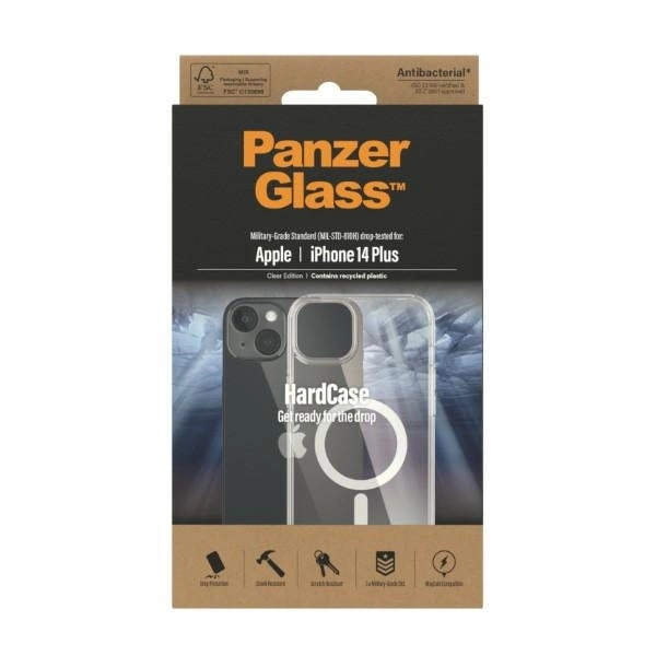 PanzerGlass HardCase with MagSafe Antibacterial Military Grade Certified Case for iPhone 14 Plus / 15 Plus - Transparenteng