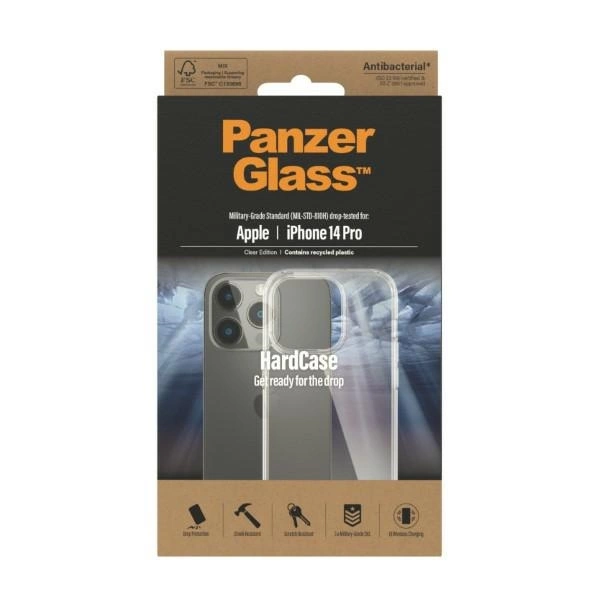 PanzerGlass HardCase antibacterial Military Grade certified case for iPhone 14 Pro - transparenteng