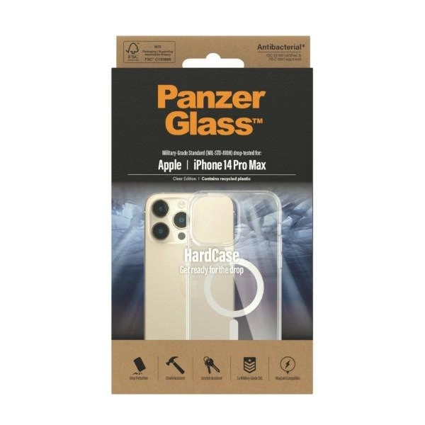 PanzerGlass HardCase with MagSafe Antibacterial Military Grade Certified Case for iPhone 14 Pro Max - Transparenteng