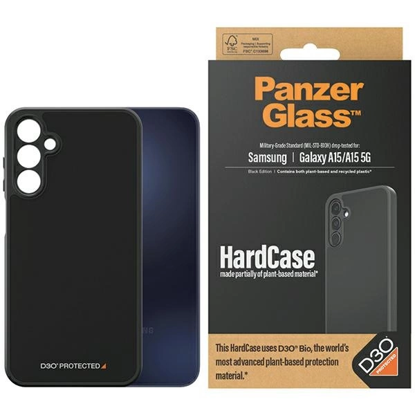 PanzerGlass HardCase with D3O® Bio and Military Grade Certification for Samsung Galaxy A15 / A15 5G - Transparent and Blackeng