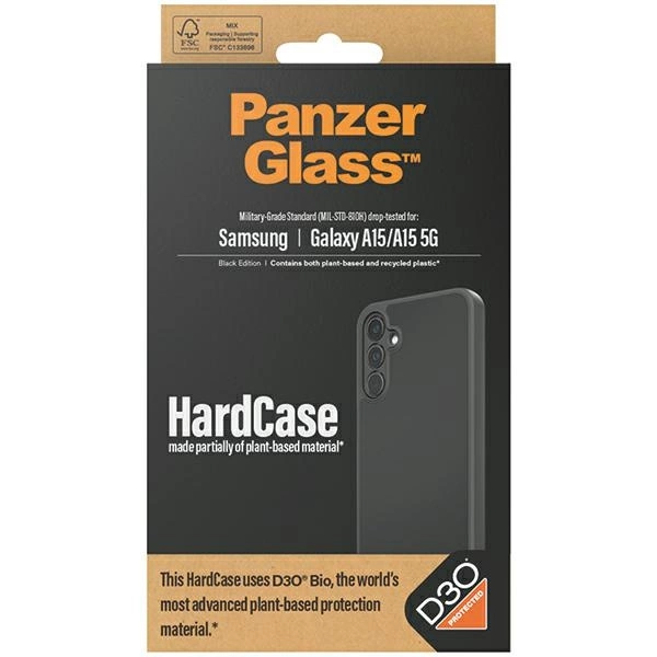 PanzerGlass HardCase with D3O® Bio and Military Grade Certification for Samsung Galaxy A15 / A15 5G - Transparent and Blackeng