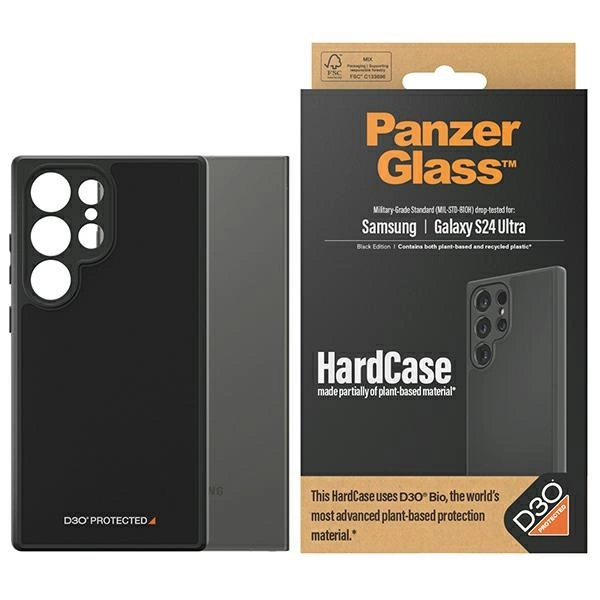 PanzerGlass HardCase with D3O® Bio and Military Grade Certification for Samsung Galaxy S24 Ultra - Transparent and Blackeng