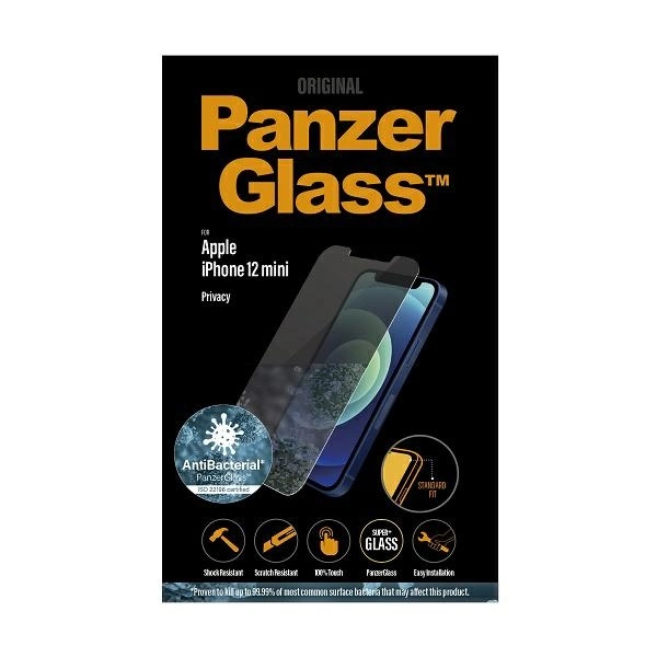 167824_3 PanzerGlass Standard Super+ antibacterial privatizing tempered glass for iPhone 12 minieng