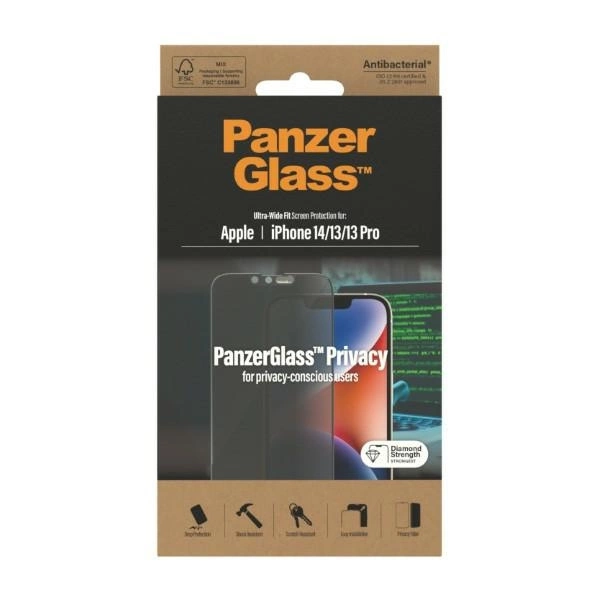 PanzerGlass Ultra-Wide Fit Tempered Glass Antibacterial Privacy for iPhone 14/13 Pro/13eng