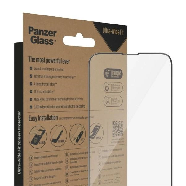 PanzerGlass Ultra-Wide Fit Antibacterial Tempered Glass for iPhone 14/13 Pro/13eng