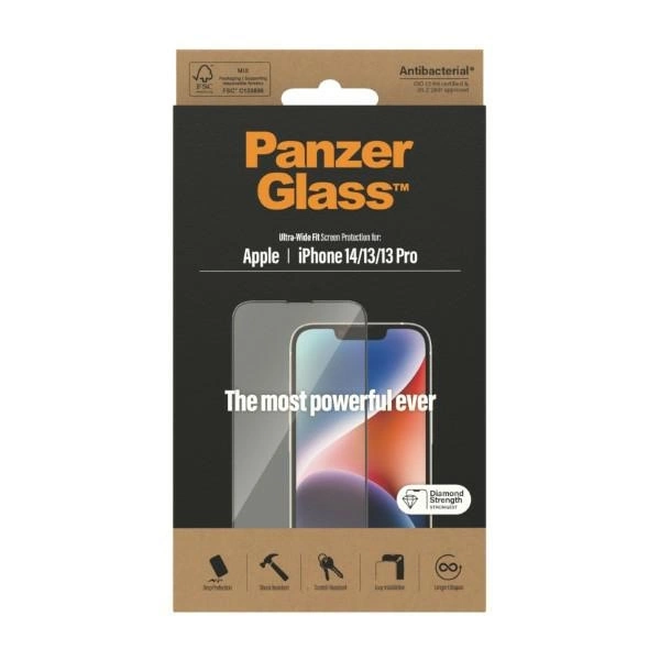 PanzerGlass Ultra-Wide Fit Antibacterial Tempered Glass for iPhone 14/13 Pro/13eng
