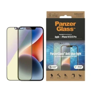 PanzerGlass Ultra-Wide Fit Antibacterial Tempered Glass with Blue Light Filter and Positioner for iPhone 14/13 Pro/13eng