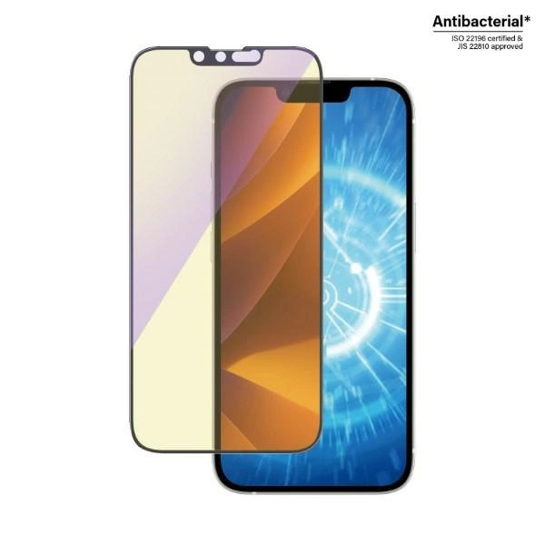 PanzerGlass Ultra-Wide Fit Antibacterial Tempered Glass with Blue Light Filter and Positioner for iPhone 14/13 Pro/13eng