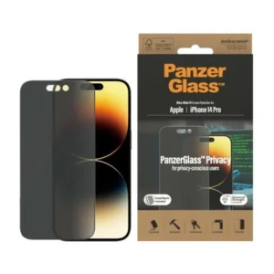 PanzerGlass Ultra-Wide Fit Tempered Glass Antibacterial Privacy with Positioner for iPhone 14 Proeng