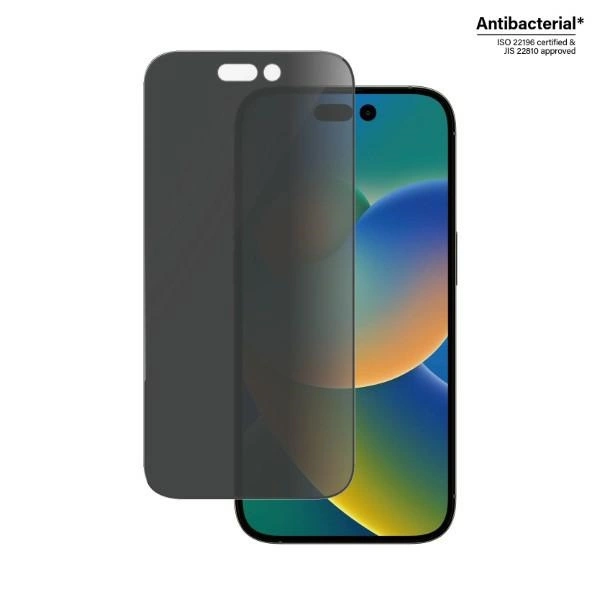 PanzerGlass Ultra-Wide Fit Tempered Glass Antibacterial Privacy with Positioner for iPhone 14 Proeng