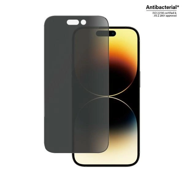 PanzerGlass Ultra-Wide Fit Antibacterial Privacy Tempered Glass for iPhone 14 Proeng
