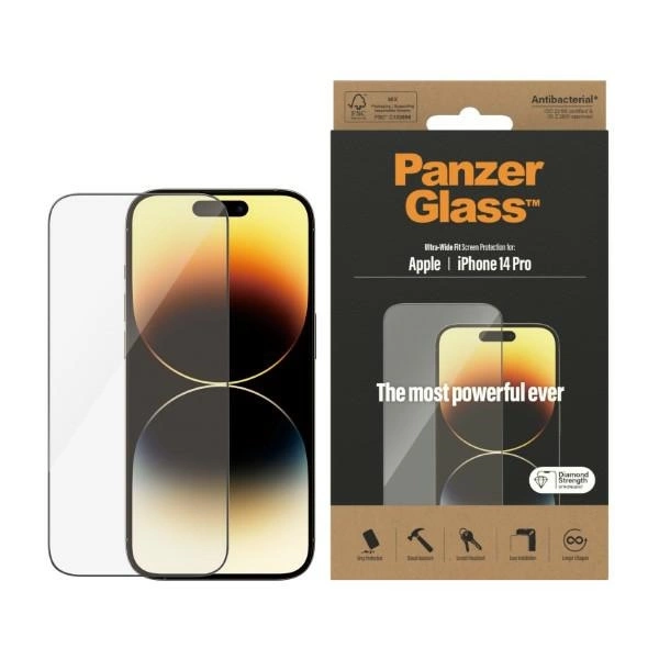 PanzerGlass Ultra-Wide Fit antibacterial tempered glass for iPhone 14 Proeng