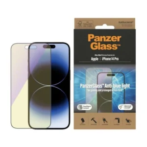 PanzerGlass Ultra-Wide Fit Antibacterial Tempered Glass with Blue Light Filter and Positioner for iPhone 14 Proeng